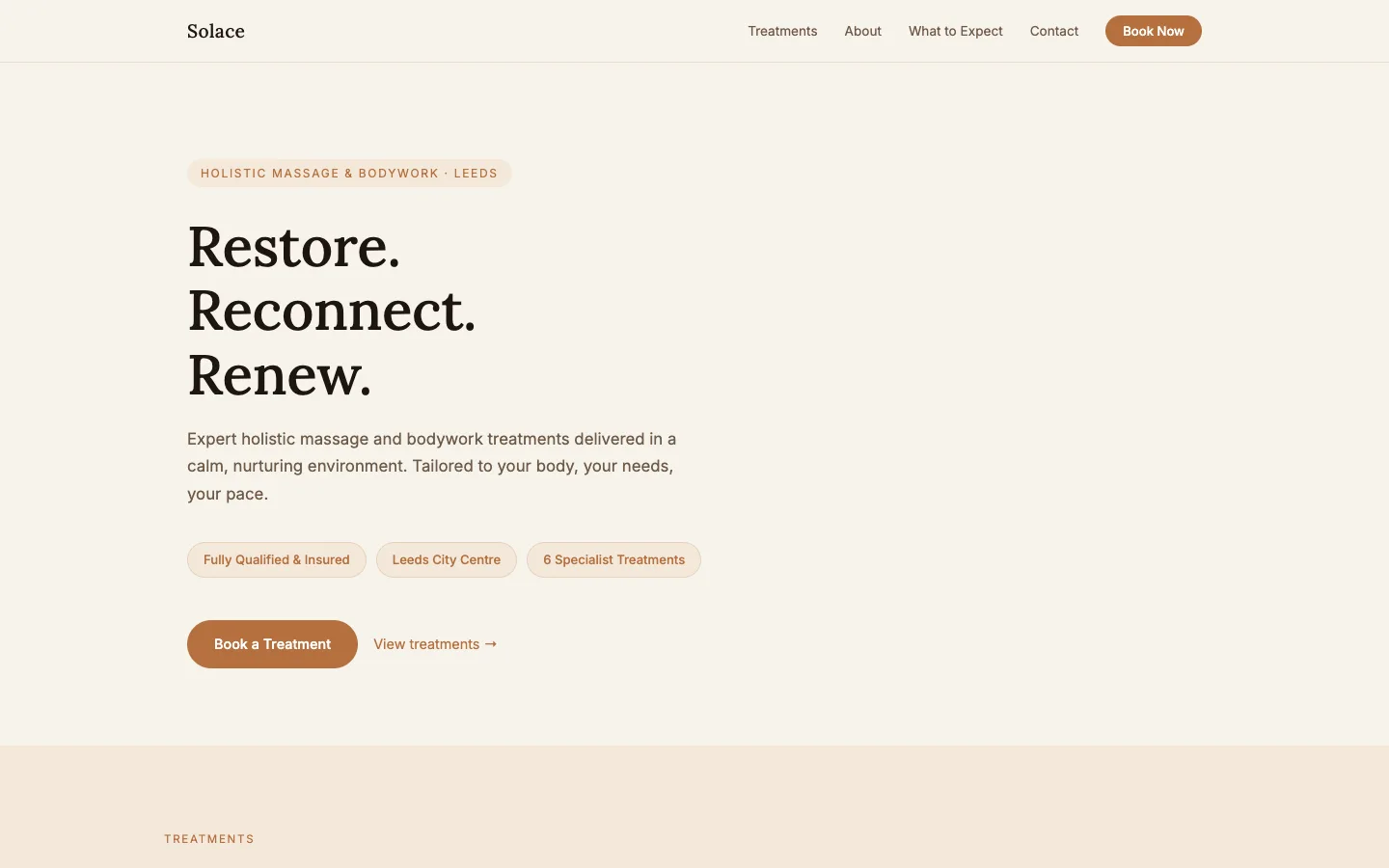 Solace Massage website preview