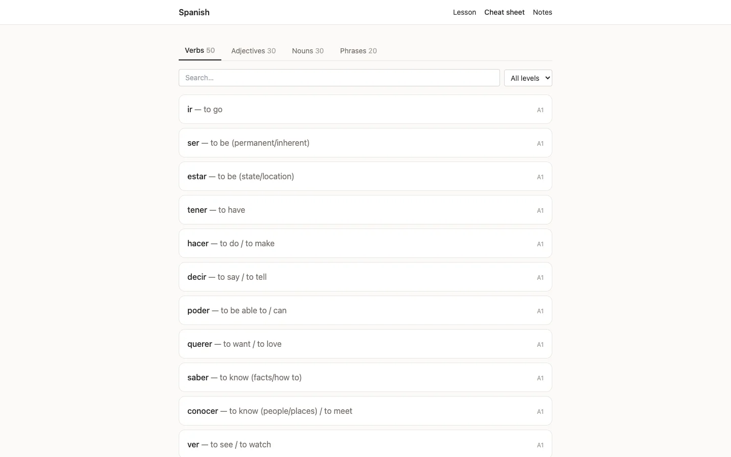 Spanish Trainer website preview